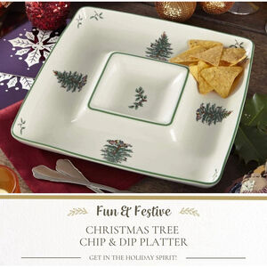 Spode Christmas Tree Fine Porcelain 12 Inch Square Chip and Dip Serving Platter